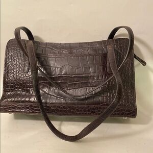 Monsac Espresso Brown Croc-Embossed Leather Tote Shoulder Hand Bag